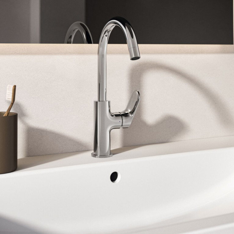 Ideal Standard Ceralife O Смеситель для раковины H215, с поворотным изливом, без донного клапана, цвет: хром