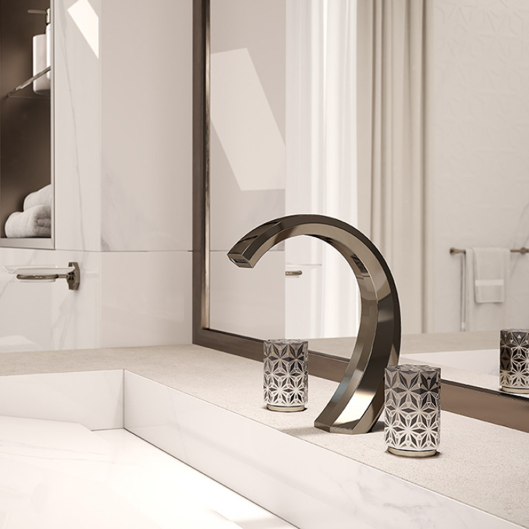 THG NIHAL PORCELAINE NOIRE Смеситель для раковины на 3 отверстия, с донным клапаном, цвет Aranja (black nickel)
