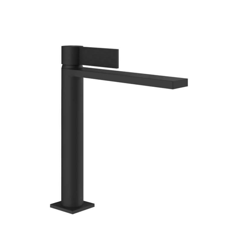 GESSI  INVERSO RIGATO Смеситель для раковины средней длины с донным клапаном StopGo и соединительными шлангами, цвет: Matte Black