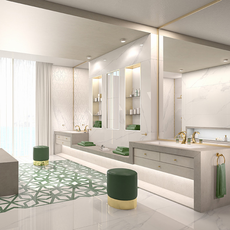 THG NIHAL PORCELAINE VERTE Смеситель для раковины на 3 отверстия, с донным клапаном, цвет Soft gold