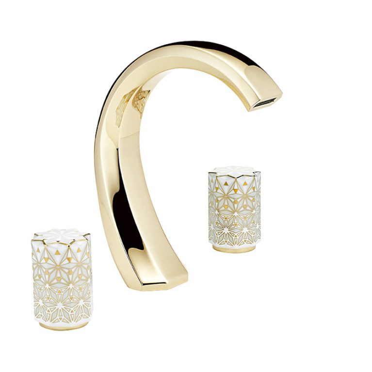 THG NIHAL PORCELAINE IVOIRE Смеситель для раковины на 3 отверстия, с донным клапаном, цвет Soft gold