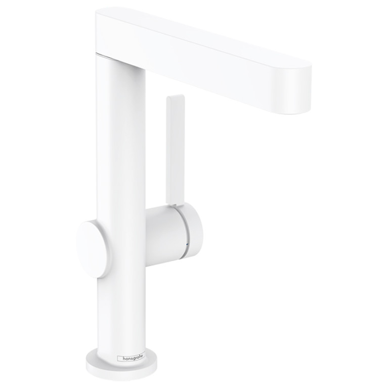 HANSGROHE FINORIS Смеситель для раковины на 1 отверстие, однорычажный, с поворотным изливом, с донным клапаном, цвет белый матовый