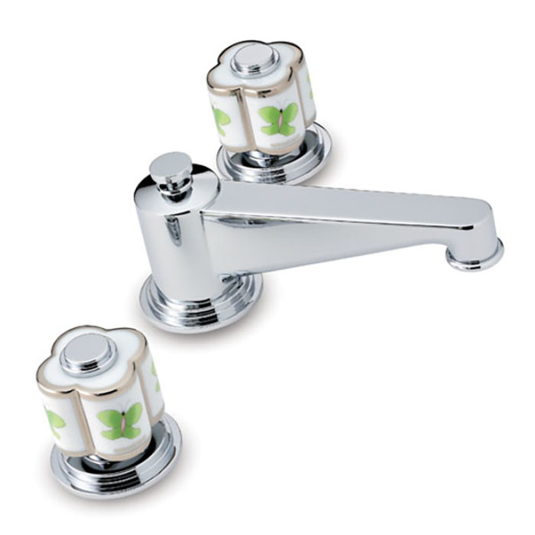 THG CAPUCINE VERT DECOR PLATINE Смеситель для раковины на 3 отверстия, с донным клапаном, декор платина/зеленый, цвет хром