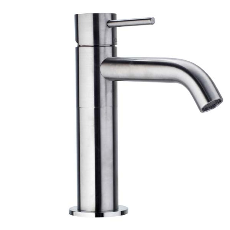Bossini Inox Однорычажный Смеситель для раковины на 1 отв., из нержавеющей стали без донного клапана, цвет: Сатинированная нержавеющая сталь