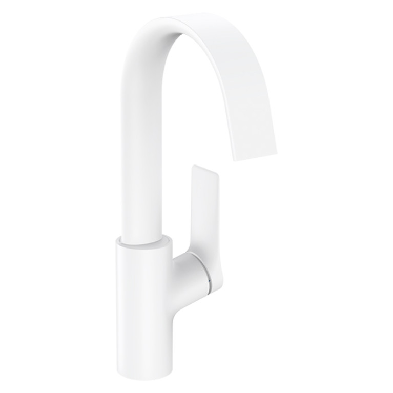 HANSGROHE VIVENIS Смеситель для раковины на 1 отверстие, однорычажный, с поворотным изливом, с донным клапаном, цвет белый матовый