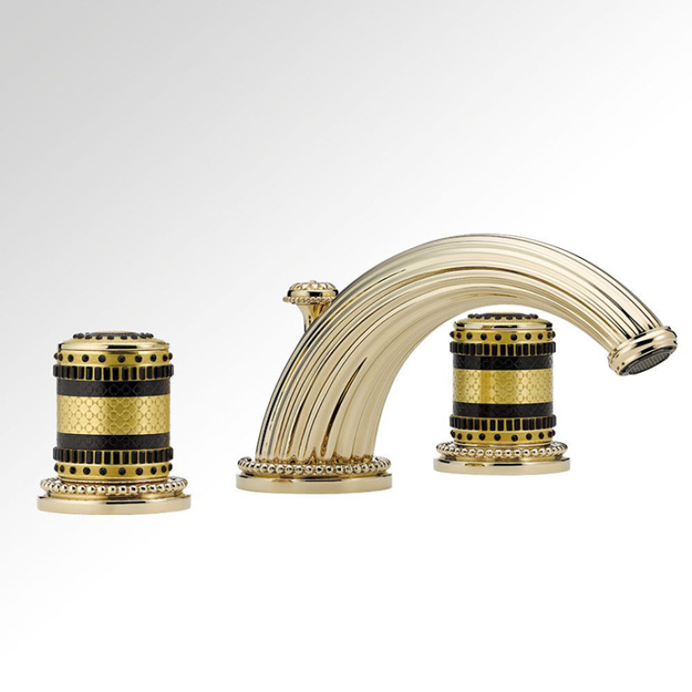 THG Monte Carlo porcelaine or Смеситель для раковины с 3отв. с донным клапаном, Цвет:Polished gold