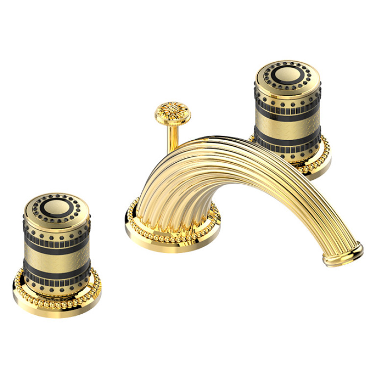 THG Monte Carlo porcelaine or Смеситель для раковины с 3отв. с донным клапаном, Цвет:Polished gold