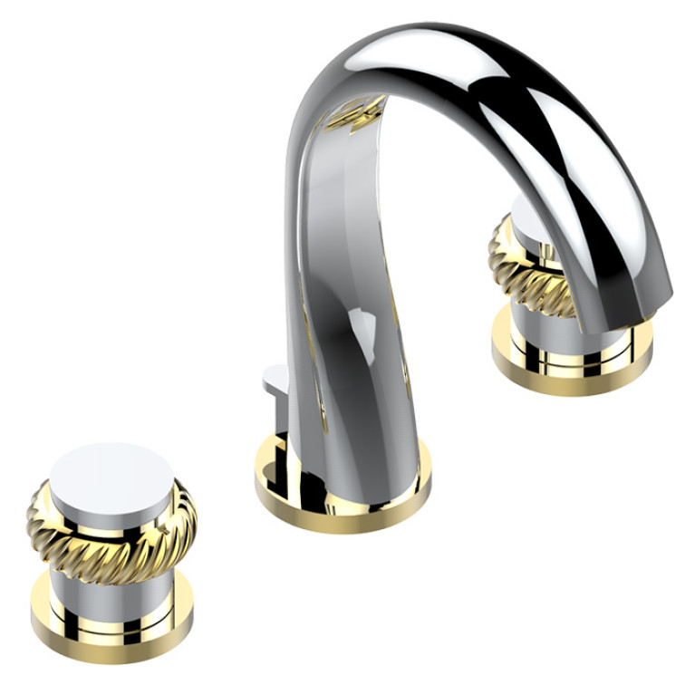 THG DIPLOMATE ROPED RINGS Смеситель для раковины на 3 отверстия, с донным клапаном, цвет хром/золото