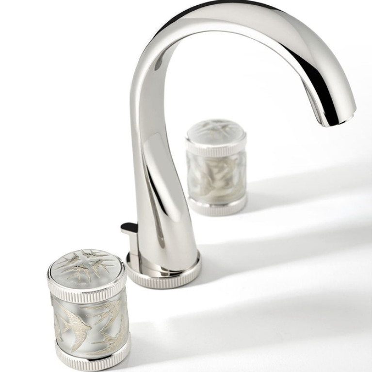 THG HIRONDELLES PLATINUM STAMPED Смеситель для раковины на 3 отверстия, с донным клапаном, цвет Polished nickel