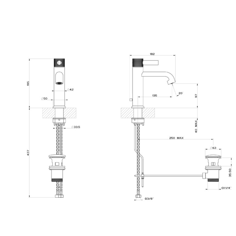 GESSI INCISO Смеситель для раковины на 1 отверстие с донным клапаном Цвет: finox