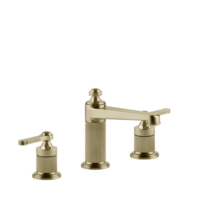 GESSI VENTI20 Смеситель для раковины на 3 отверстия, высота излива 98 мм., в комплекте с донным клапаном, цвет Brushed Brass PVD