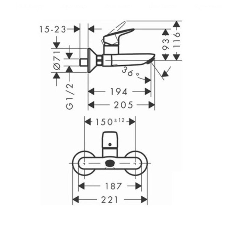 HG Logis Cмеситель для раковины настенный, излив 194мм, цвет: хром
