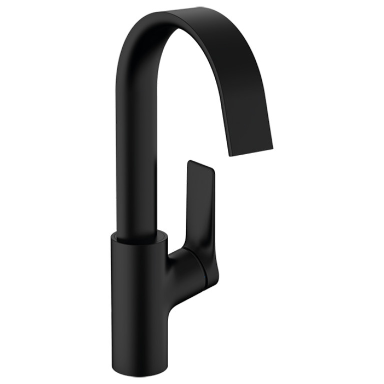 HANSGROHE VIVENIS Смеситель для раковины на 1 отверстие, однорычажный, с поворотным изливом, с донным клапаном, цвет черный матовый