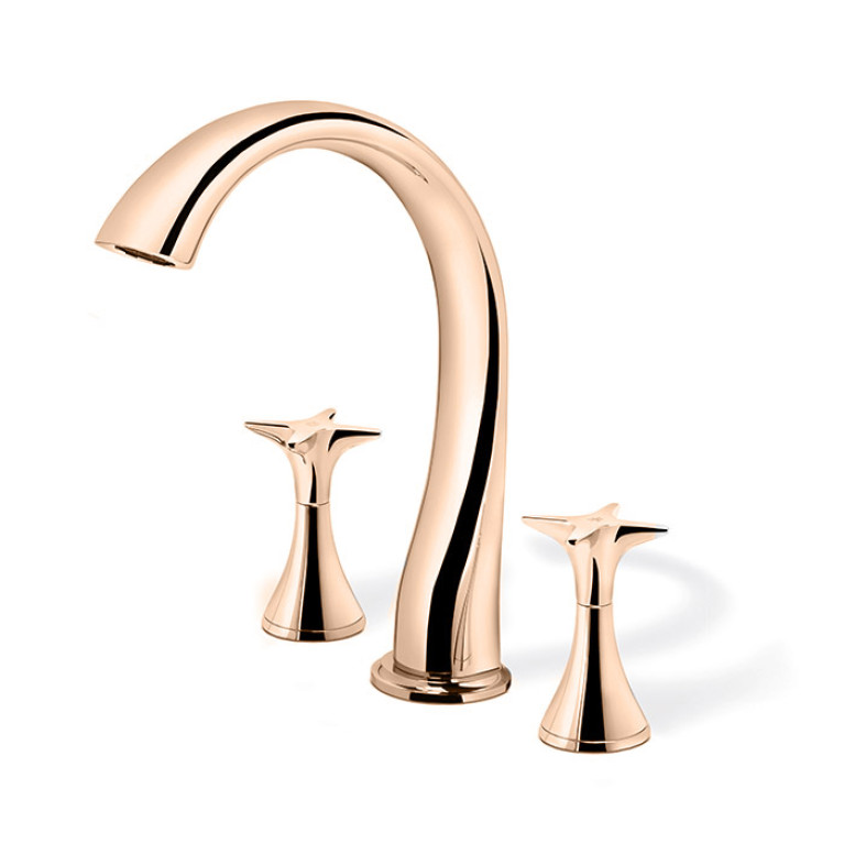 STELLA 130-3225 Смеситель для раковины на 3 отверстия, с донным клапаном, цвет Rose gold