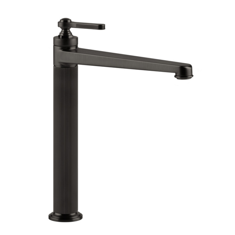 GESSI VENTI20 Смеситель для раковины на 1 отверстие, однорычажный, высокий, в комплекте с донным клапаном, цвет Black Metal Brushed PVD