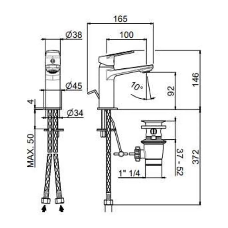 Kerama Marazzi Смеситель для раковины NOTA однорычажный с донным клапаном, 3/8, хром