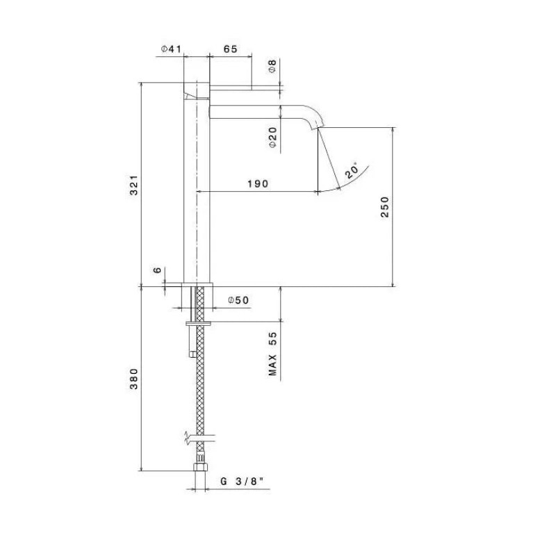 Kerama Marazzi Смеситель для раковины ETERNA однорычажный, высокий, без дон\клапана 3/8&rdquo;, брашированная медь, pvd