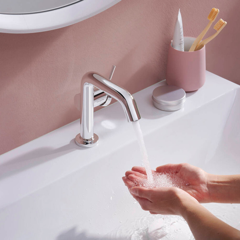 HG Tecturis S Смеситель для раковины, однорычажный, Fine 110 CoolStart с клапаном push-open, хром