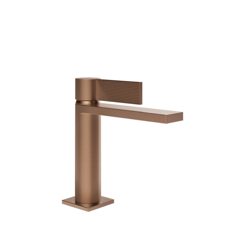 GESSI  INVERSO RIGATO Смеситель для раковины с донным клапаном StopGo и соединительными шлангами, цвет: Copper Brushed PVD