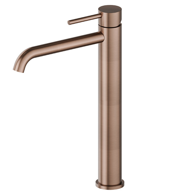 Newform X-Steel 316 Смеситель для раковины на 1 отверстие, высокий, без донного клапана, излив 190мм, цвет: PVD Brushed copper bronze
