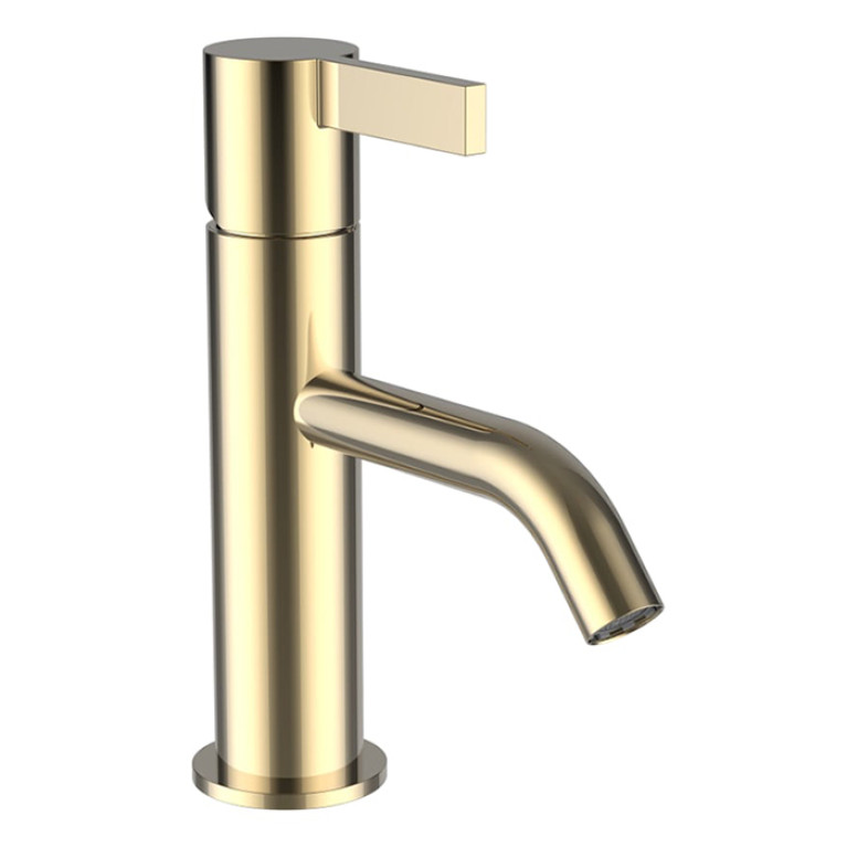 Kartell by laufen смеситель для раковины однорычажный, фиксированный излив 115 мм, без донного клапана, pvd золото