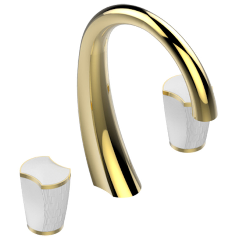 THG INFINI PORCELAINE BLANCHE Смеситель для раковины на 3 отверстия, для увеличенных по толщине столешниц, с донным клапаном, цвет Matt gold PVD