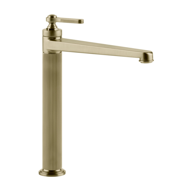 GESSI VENTI20 Смеситель для раковины на 1 отверстие, однорычажный, высокий, в комплекте с донным клапаном, цвет Brushed Brass PVD