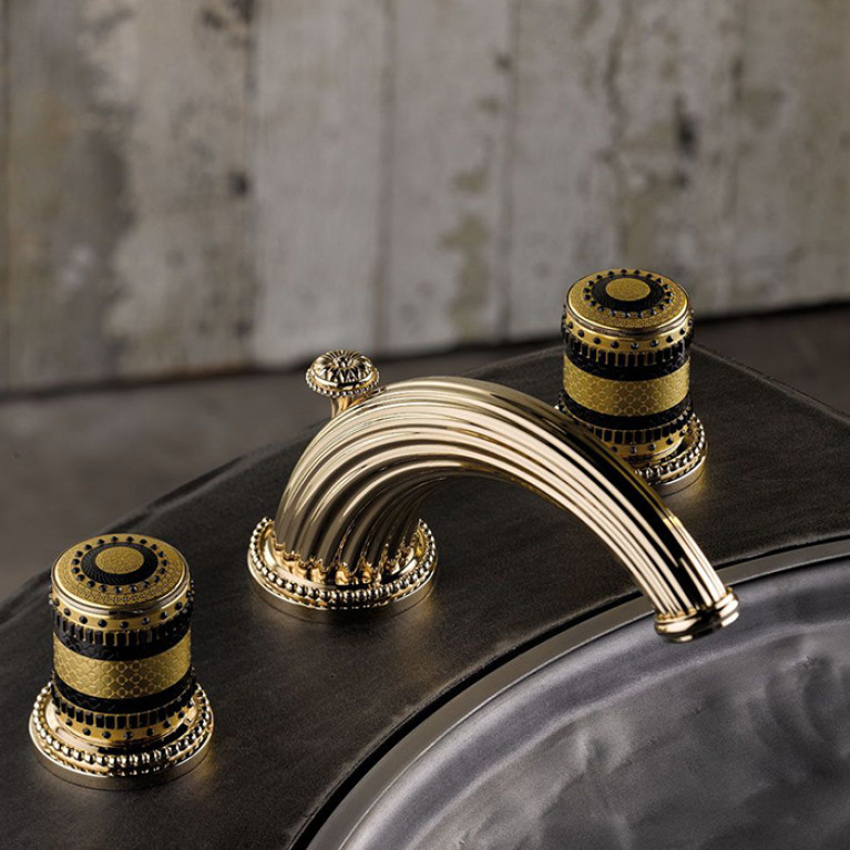 THG Monte Carlo porcelaine or Смеситель для раковины с 3отв. с донным клапаном, Цвет:Polished gold
