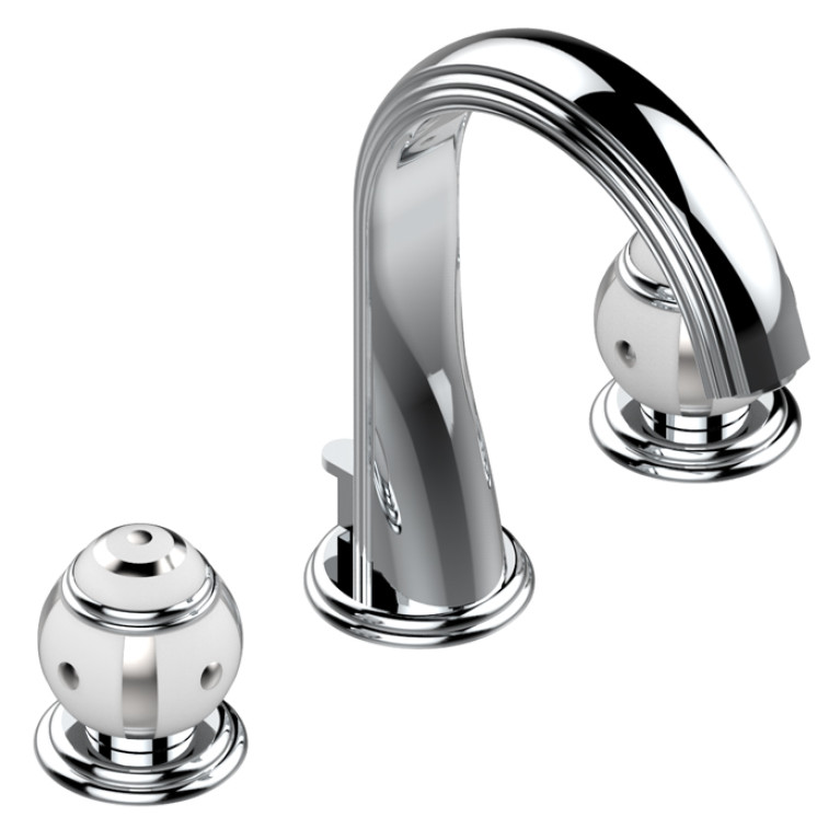 THG ITHAQUE DECOR PLATINE Смеситель для раковины на 3 отверстия, с донным клапаном, декор платина, цвет хром