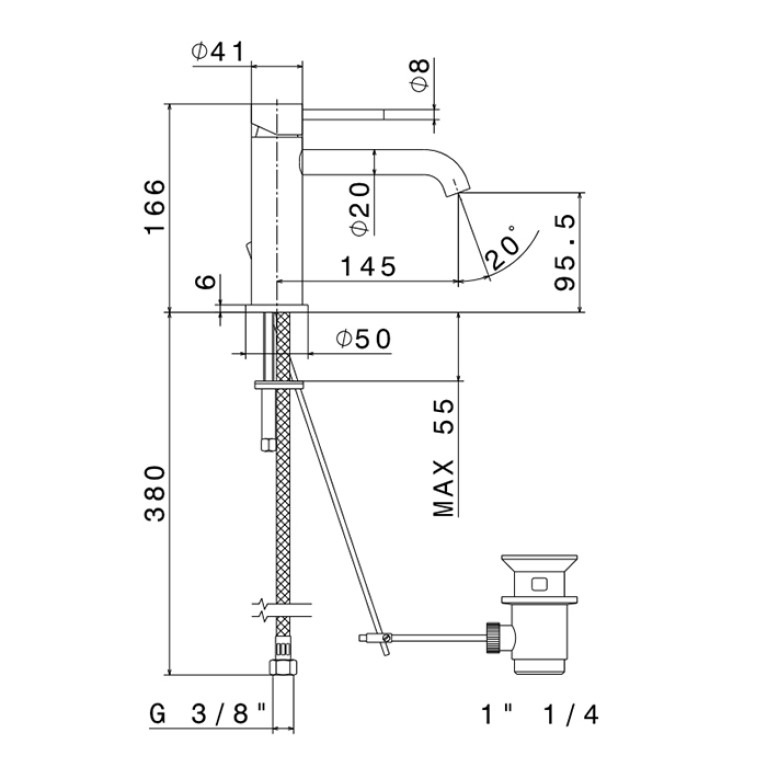 Newform X-Steel 316 Смеситель для раковины на 1 отверстие с донный клапаном, излив 145мм, цвет: PVD Brushed copper bronze