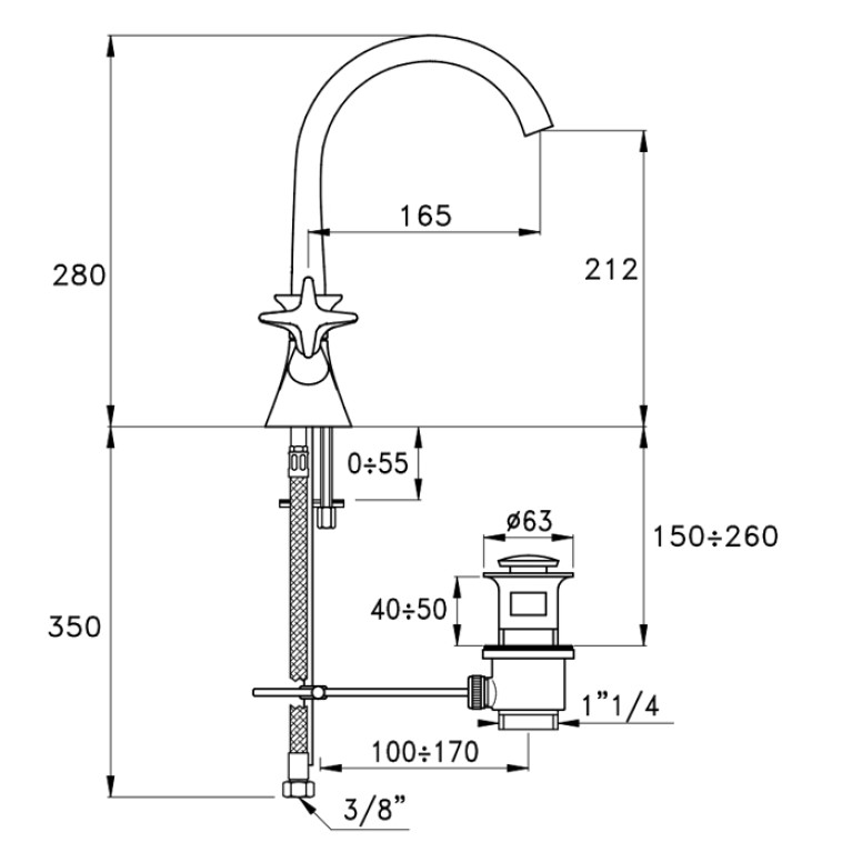 Stella 130 Смеситель для раковины на 1 отверстие 3217, с донным клапаном, цвет: Rose gold