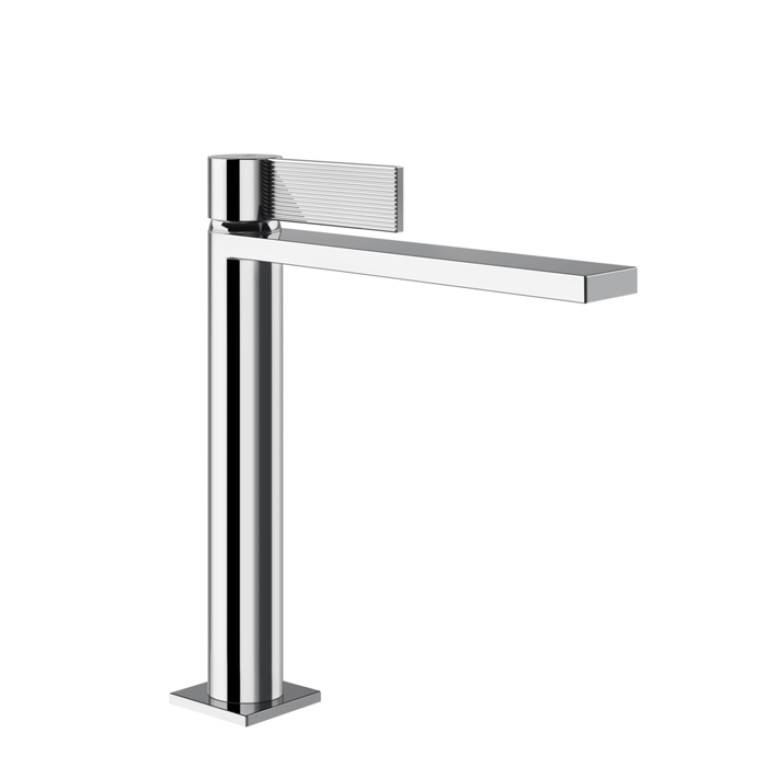 GESSI  INVERSO RIGATO Смеситель для раковины средней длины с донным клапаном StopGo и соединительными шлангами, цвет: хром
