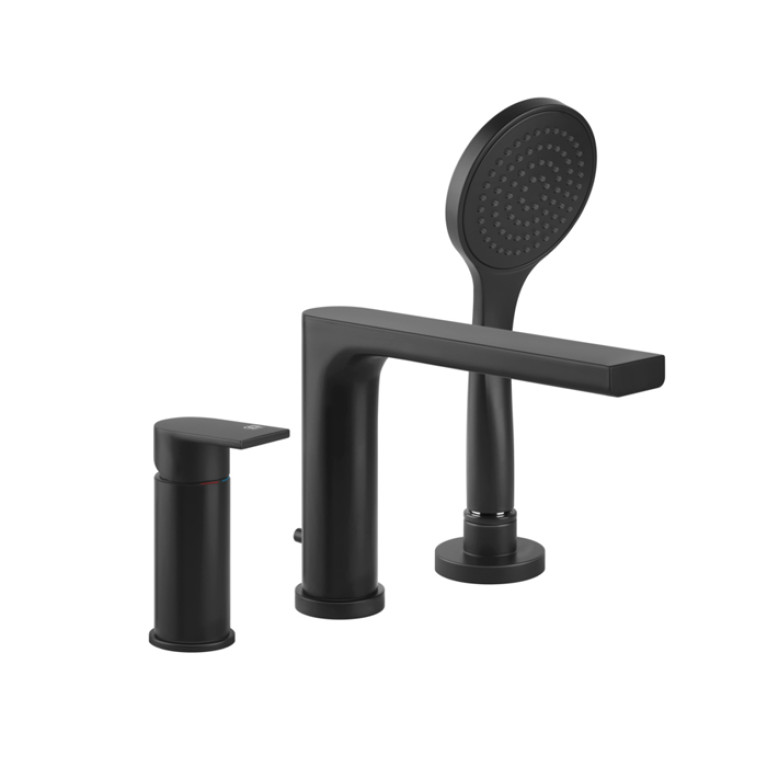 Gessi Emporio Via manzoni Смеситель для ванны на 3 отверстия с переключателем, изливом и шлангом 1,50м, цвет: Black XL