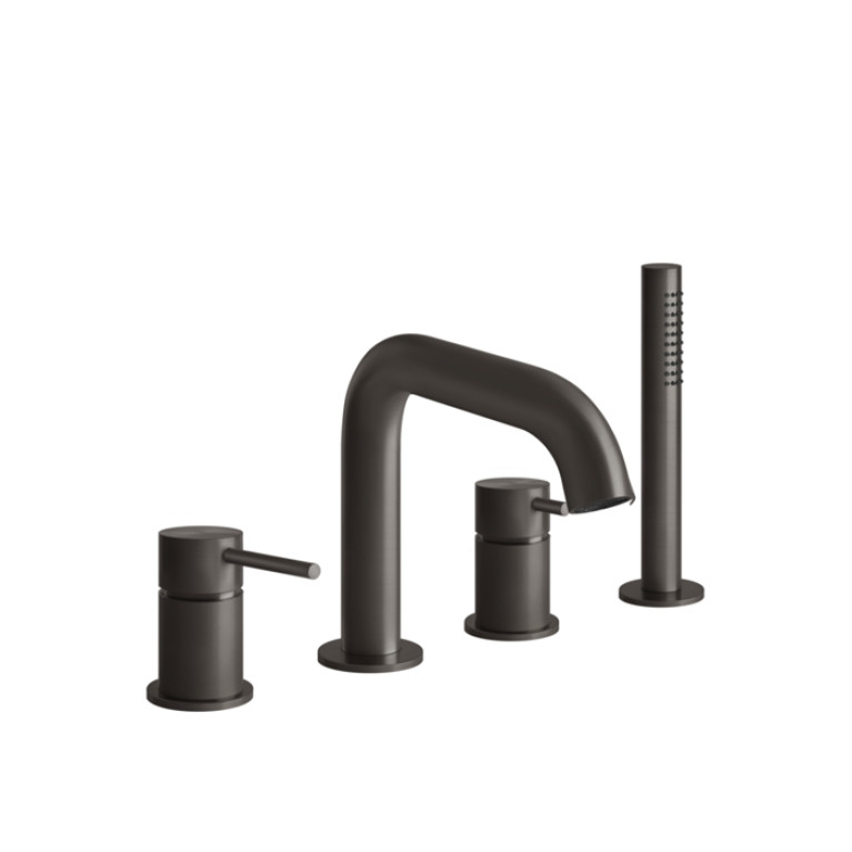 GESSI 316 Смеситель для ванны на 4 отверстия, с переключателем, изливом и шлангом 1,50 м, цвет: brushed black metal pvd