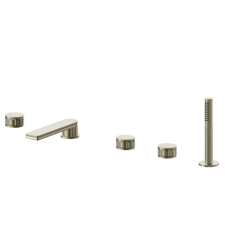 Newform Ionika bagno Смеситель на борт ванны 5 отв. с ручным душем  , цвет: PVD brushed pale gold