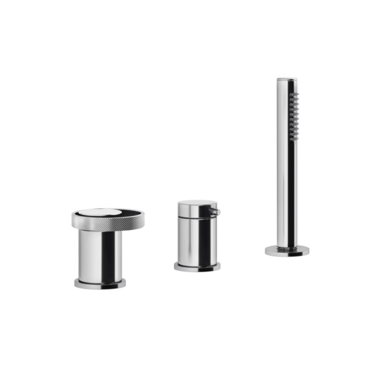 Gessi Anello Смеситель для ванны на 3 отверстия, девиатор, шланг, лейка. Наполнение через слив-перелив, цвет: хром