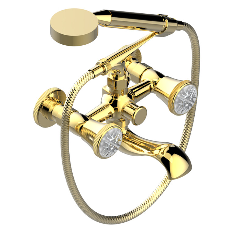 THG HIRONDELLES PLATINUM STAMPED Смеситель для ванны, настенный, с ручным душем, цвет Gold color PVD