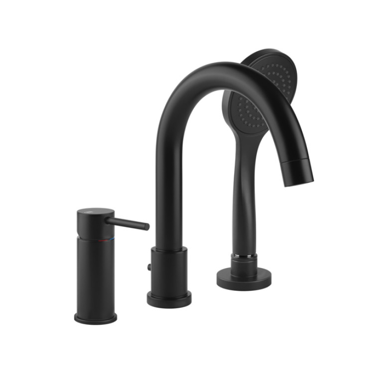 Gessi Emporio Via tortona Смеситель для ванны на 3 отверстия с переключателем, изливом и шлангом 1,50м, цвет: Black XL