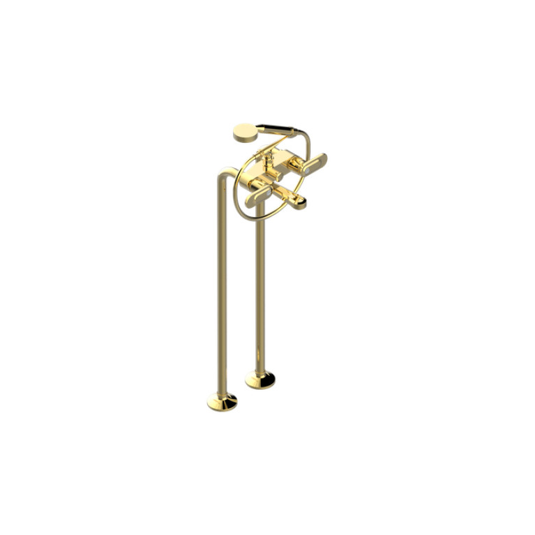 THG CORVAIR A MANETTES FIOR DI BOSCO Смеситель для ванны напольный, с ручным душем и шлангом 1500 мм., цвет полированное золото