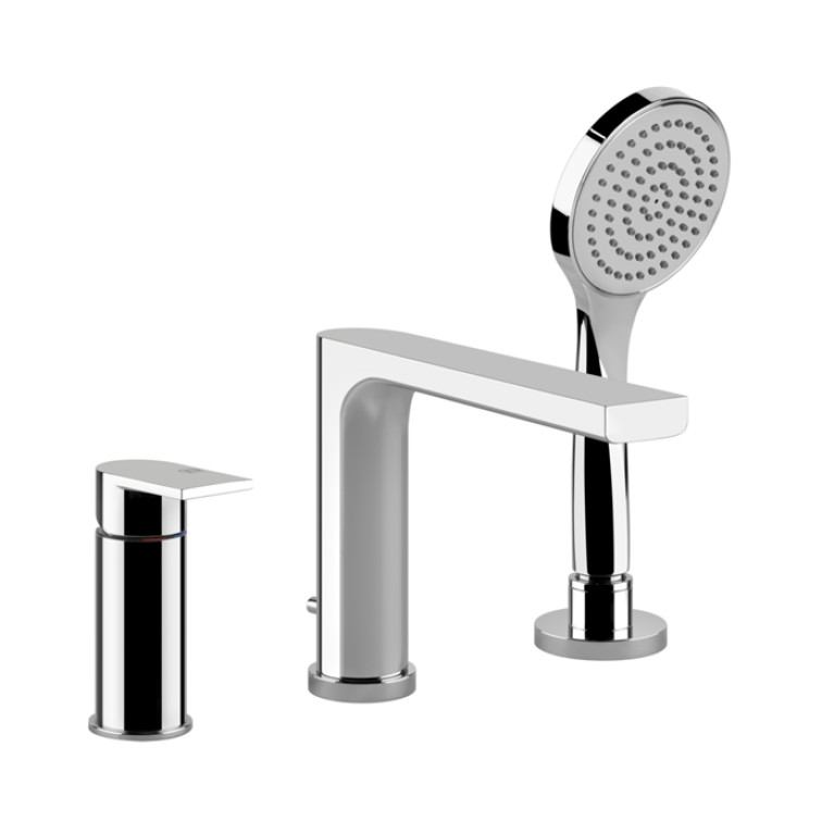 Gessi Emporio Via manzoni Смеситель для ванны на 3 отверстия с переключателем, изливом и шлангом 1,50м, цвет: Chrome