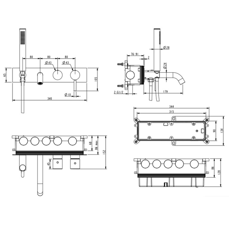 NEMO NM-2353BGM Смеситель встраиваемый для ванны BRUSH GUN METAL