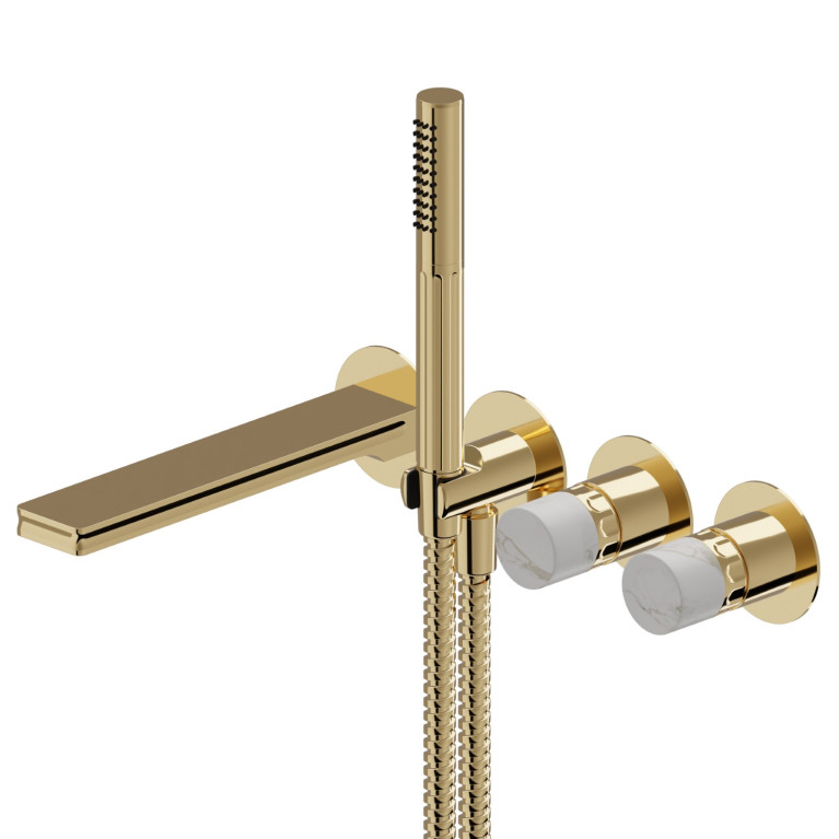 Newform Ionika allure bagno Внешняя часть прогрессивного смесителя для ванны/душа на 2 источника с ручным душем , цвет: PVD glossy gold