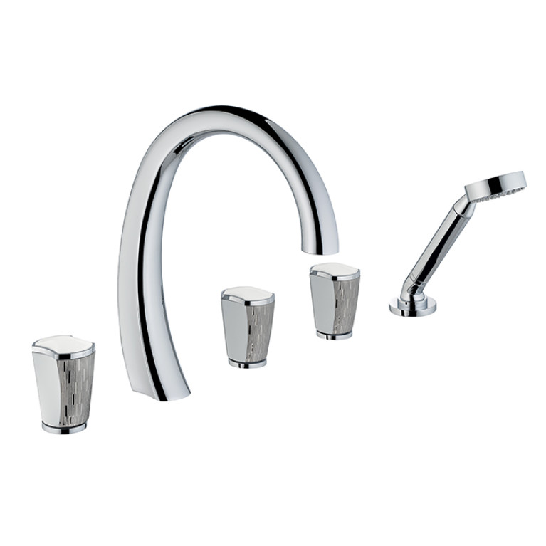 THG PORCELAIN BLANCHE DECOR PLATINE Смеситель на борт ванны на 5 отверстий, с прогрессивным смесителем для ручного душа, ручной душ, цвет хром