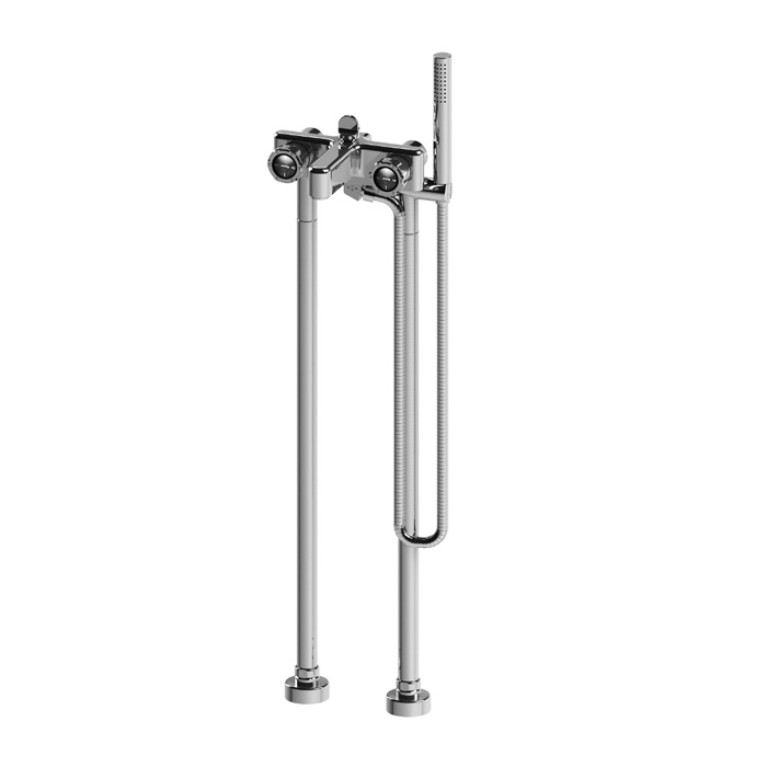 Stella Timeaster Напольный смеситель для ванны 3267/CL306 с ручным душем, круглая ручка d=52мм, цвет: хром, ручка черная