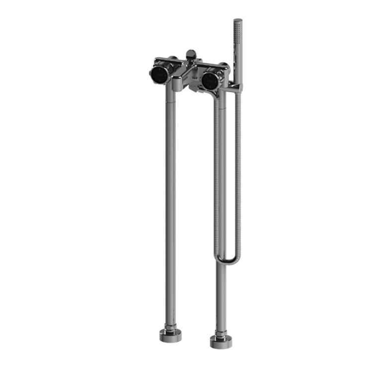 Stella Timeaster Напольный смеситель для ванны 3267/CL306 с ручным душем, ручка d=65мм, цвет: хром, ручка черная