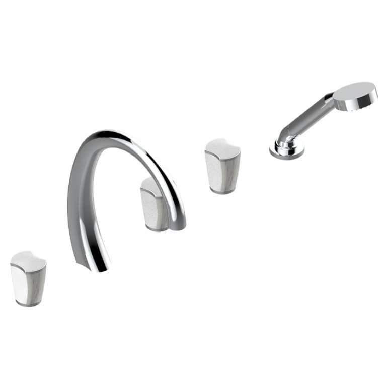 THG PORCELAIN BLANCHE DECOR PLATINE Смеситель на борт ванны на 5 отверстий, с прогрессивным смесителем для ручного душа, ручной душ, цвет хром