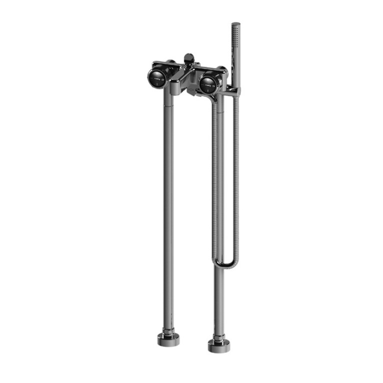 Stella Timeaster Напольный смеситель для ванны 3267/CL306 с ручным душем, круглая ручка d=65мм, цвет: хром, ручка черная