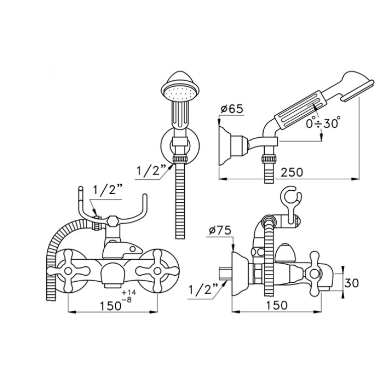 Stella Roma Смеситель для ванны 3267/305/6 с ручным душем, цвет: хром