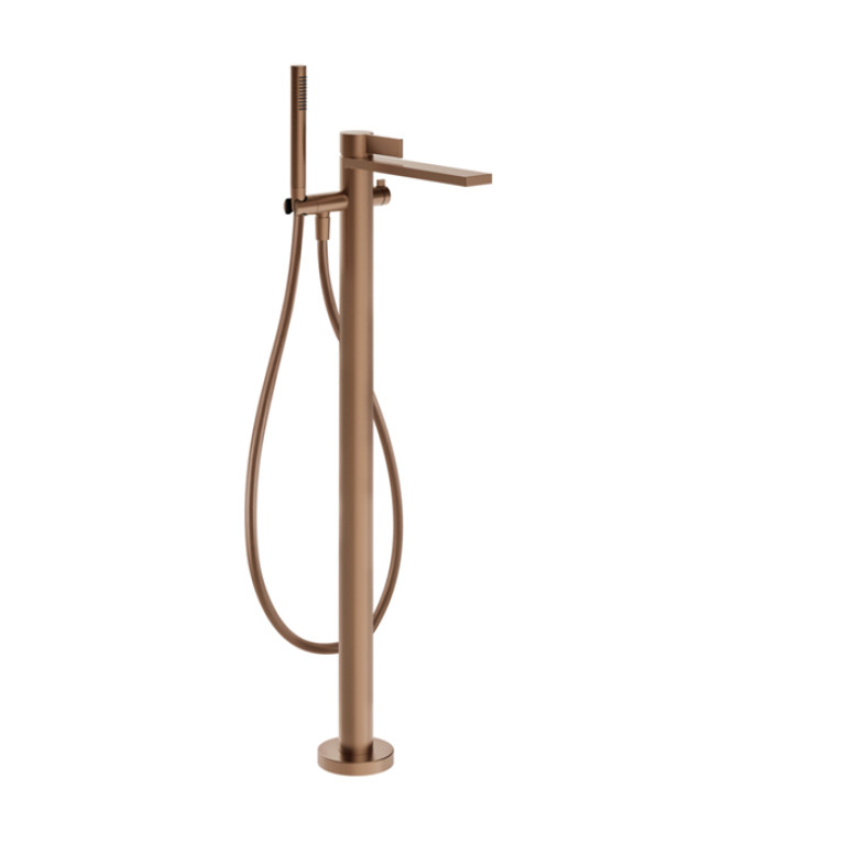 GESSI  INVERSO DIAMANTATO Внешняя часть напольного смесителя для ванны с перекл и ручным душем , цвет: Copper Brushed PVD