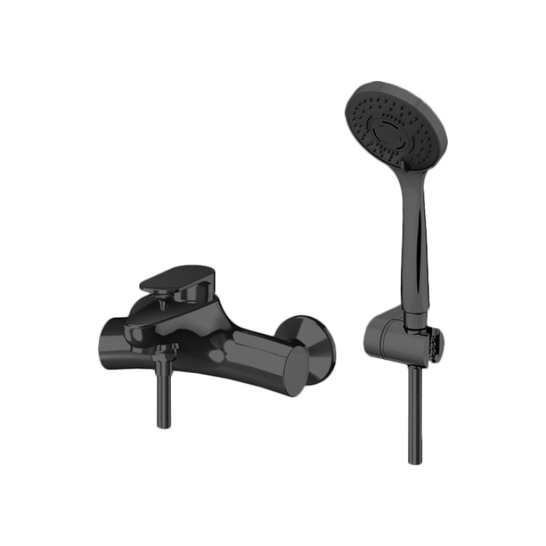 Gattoni H2Omix7000 Смеситель для ванны настенный однорычажный, с ручной лейкой и держателем,  цвет Nero Opaco